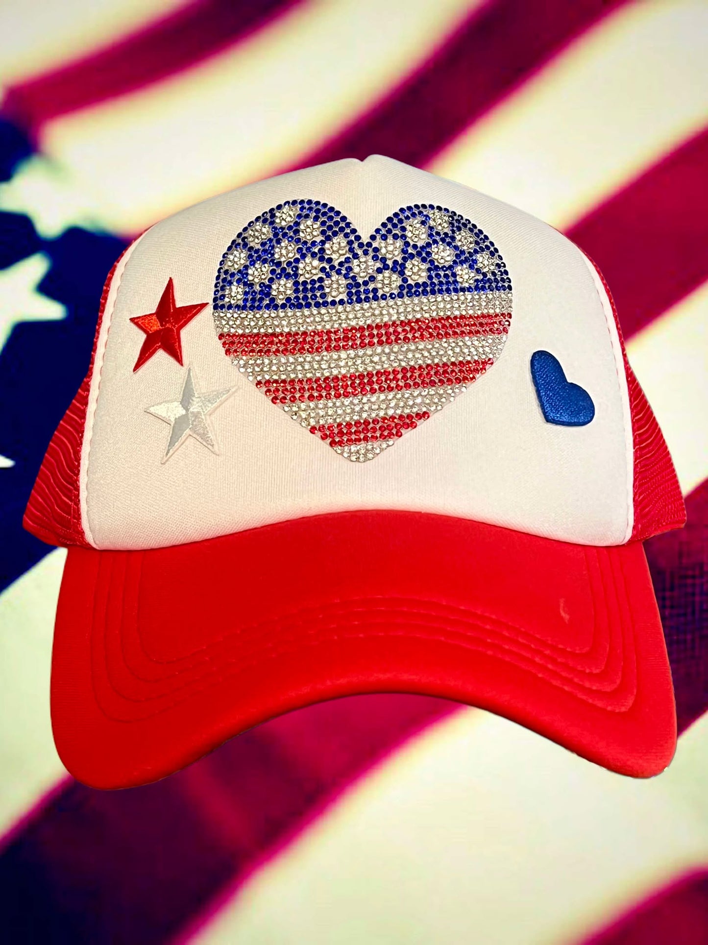 Bling USA Heart Trucker Hat