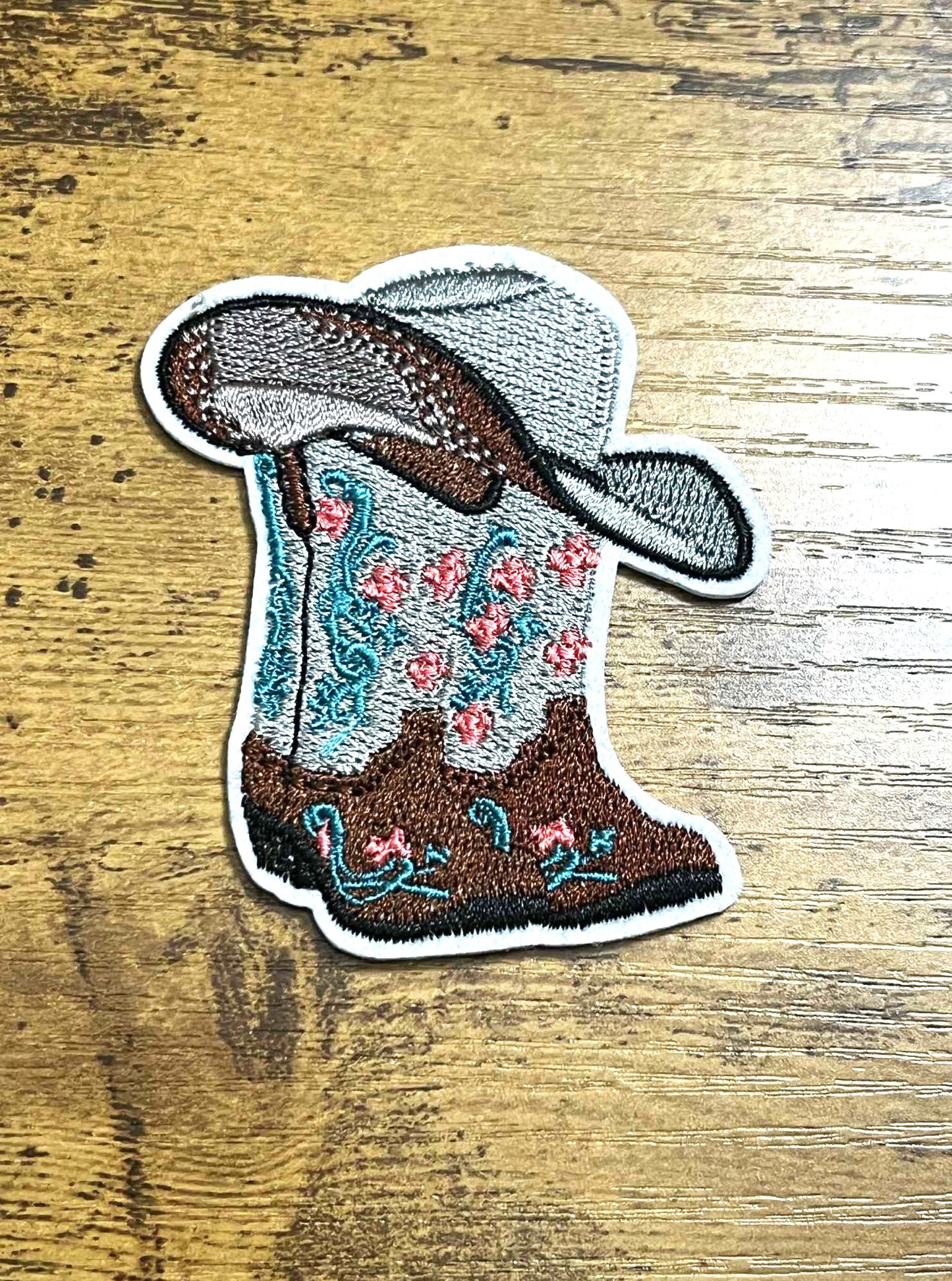 Floral Cowgirl Boots Hat Patch