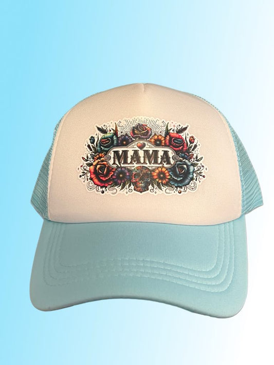 Blue Floral Mama Trucker Hat