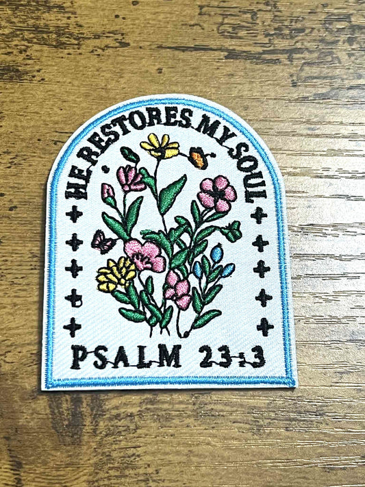 Psalms He Restores Me Hat Patch