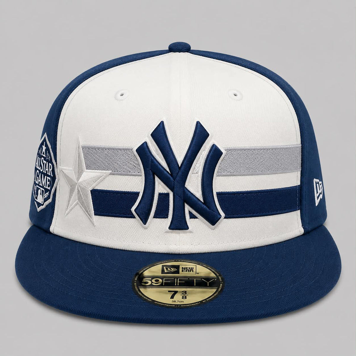 NE Blue and White Fitted NY Hat Size 8
