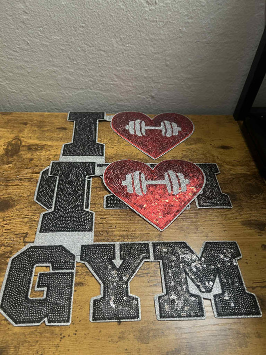 I Love Gym Sequin Big Patch