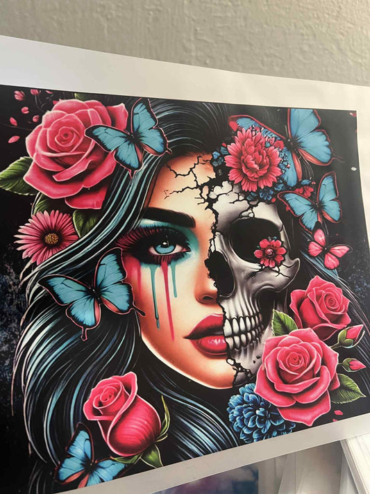 Rose Skull Girl Half and Half DTF