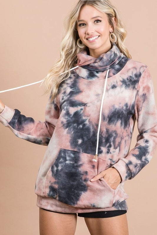 Brushed Tie Dye Overlapped Turtle Neck Sweatshirt