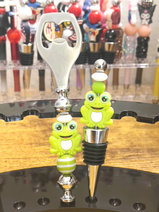 Froggy Bottle Opener and Winer Topper Set