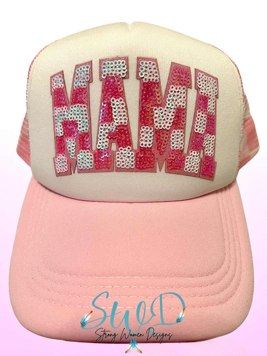 Pink Sequin MAMA Trucker Hat