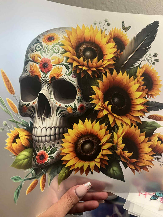 Sunflower Skull Head DTF