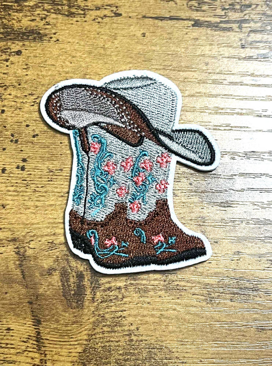 Floral Cowgirl Boots Hat Patch